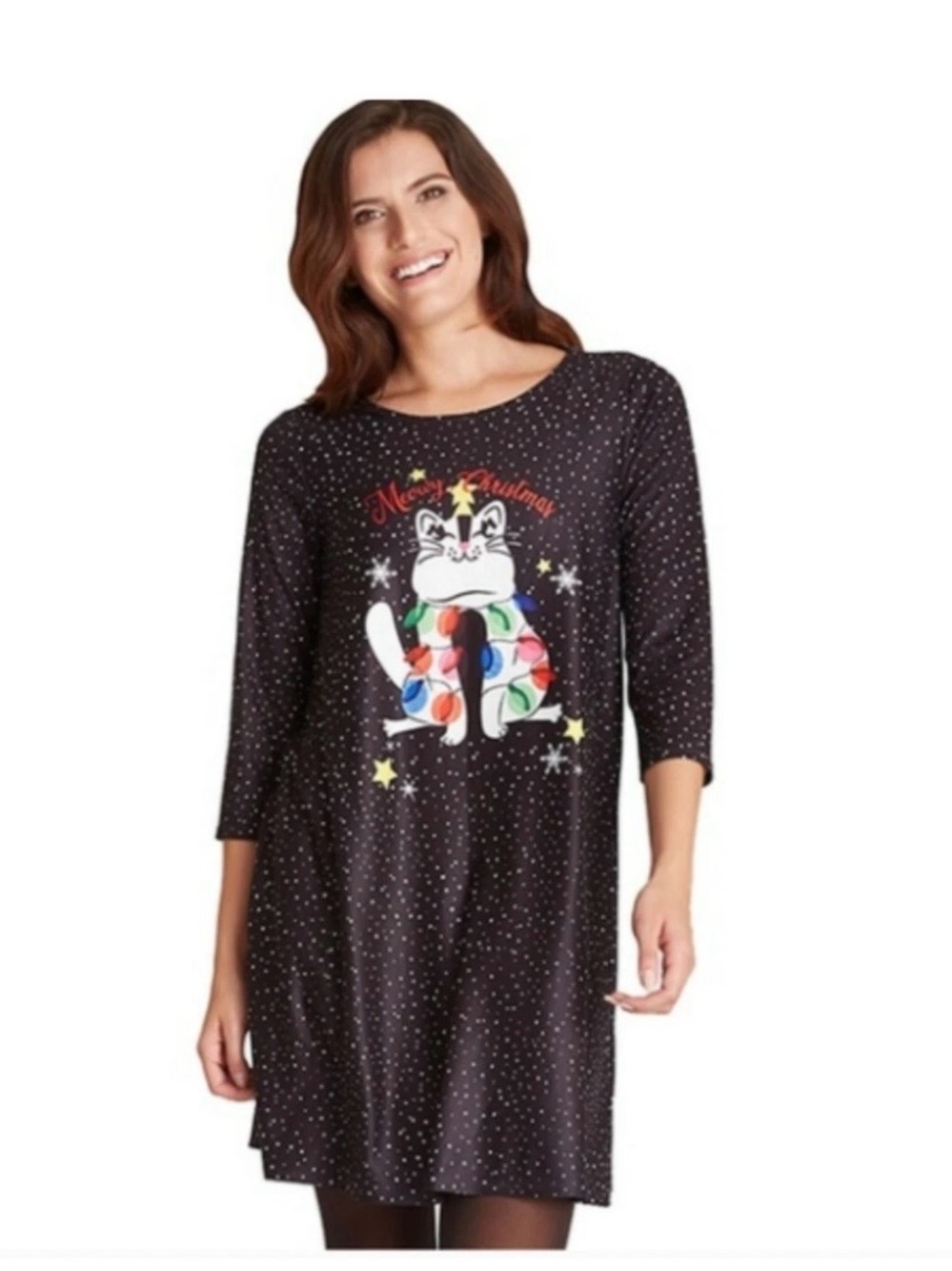 Women’s Black Holiday Cat Nightshirt